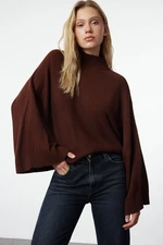 Trendyol Brown Wide Pattern Bat Sleeve Knitwear Sweater