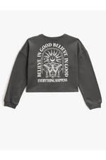 Koton Crop Sweatshirt Printed Crew Neck