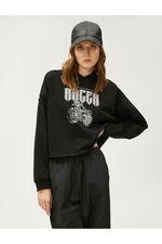 Koton Crop Sweatshirt Hoodie Printed