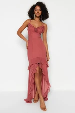 Trendyol Dried Rose Weave Chiffon Flared Evening Dress