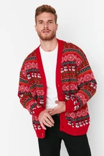 Trendyol Multi-colored Men's Oversize Fit Wide-Mount Christmas Knitwear Cardigan.