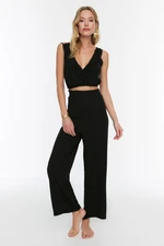 Trendyol Black Woven Ruffle Blouse Trousers Beach Set