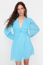 Trendyol Limited Edition Blue Collar Detailed Mini Chiffon Woven Dress