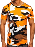 Oranžové pánske bavlnené tričko potlačené maskáčovým vzorom Bolf 14930