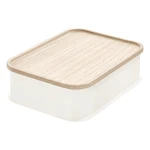 Biely úložný box s vekom z dreva paulownia iDesign Eco, 21,3 x 30,2 cm