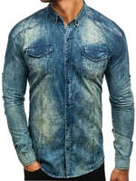 Cămașă denim cu mâneca lungă pentru bărbat bluemarin-gri Bolf 0895