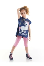 Mushi Astrocorn Kids Girls' Navy Blue T-shirt, Pink Leggings Summer Suit.