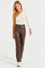 Cool & Sexy Women's Brown Faux Leather Trousers NH72