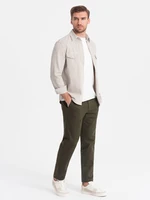 Ombre Men's classic cut chino pants with fine texture - dark olive