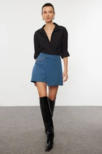 Trendyol Indigo Chained Double Breasted Woven Shorts Skirt