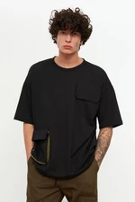 Trendyol černé oversize tričko s krátkým rukávem s kulatým výstřihem