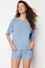 Trendyol Premium Blue Bamboo Blend Knitted Pajamas Set