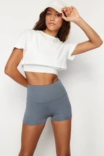 Trendyol bílý dvouvrstvý sportovní pletený crop top s reflexními prvky