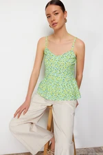 Trendyol Light Blue Strap and Button Gooseberry/Textured Regular/Regular Fit Knitted Blouse