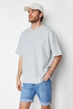 Trendyol Basic Gray Oversize/Wide Cut Short Sleeve Textured Soild Fabric T-Shirt