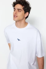 Trendyol White Oversize/Wide Cut Short Sleeve Dinosaur Hímzett 100% pamut póló