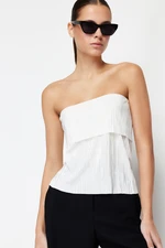 Trendyol White Pleated Strapless Regular Stretch Knitted Blouse