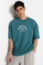 Trendyol Oversize/Wide-Fit Crew Neck Short Sleeve Text Printed Thick Cotton T-Shirt