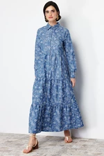 Šaty Trendyol Indigo z bavlny s výšivkou/guipure