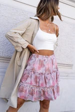 Chiffon miniskirt with ruffles in pink and brown