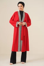 Bigdart 5865 Embroidered Knitted Long Kimono - Red