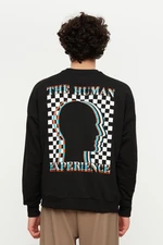 Trendyol Black Męska Oversize Crew Neck Bluza z długim rękawem z nadrukiem