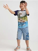 Cream-blue boys patterned T-Shirt Desigual Aguacate - Boys