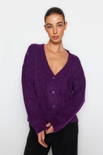 Trendyol Purple Wide Fit Soft Textured V-Neck Knitwear Cardigan