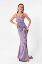 Lafaba Women's Lilac Strap Long Satin Evening Dress & Prom Dress