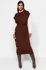 Trendyol Dark Brown Button Detailed Knitwear Sweater Dress