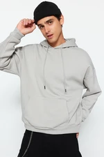 Trendyol Men's Gray Oversize Sweatshirt with Embroidery and Fabric Detail on the Back, and a Soft Pillow interior.