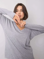 Grey Melange Cotton Long Sleeve Blouse