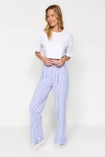 Trendyol White Blue 100% Cotton Striped Knitted Pajamas Bottoms