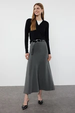 Trendyol Gray Premium Yarn/Special Yarn Midi Knit Skirt