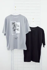 Trendyol Grey-Black Oversize/Wide Cut 2-Pack T-shirt