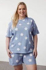 Trendyol Curve Blue Star Printed Knitted Pajama Set