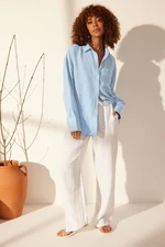 Trendyol Blue 100% Linen Oversize Shirts