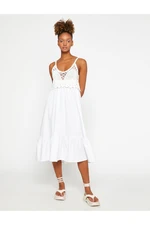 Koton Crochet Detailed Midi Dress with Straps and Ruffles.