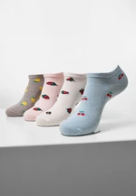 Fruit Invisible Socks Made of Recycled Yarn 4 Pack Grey+Cream+Light Blue+Pink