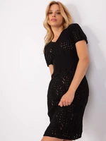 Black openwork knitted dress with braids