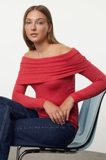 Trendyol Red Premium Yarn/Special Yarn Carmen Collar Knitwear Sweater