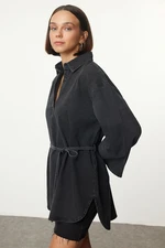 Trendyol Anthracite Oversize Tied Denim Shirt