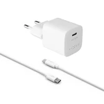 Set síťové nabíječky FIXED Mini s USB-C výstupem a USB-C/USB-C kabelu, podpora PD, 1 metr, 30W, bílá