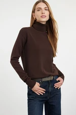 Trendyol Dark Brown Wool Wide Pattern Turtleneck Knitwear Sweater