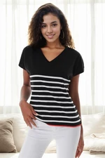 92125 Dewberry Striped Marine Short Sleeve Knitwear T-shirt-BLACK