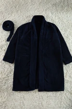 Trendyol Navy Blue Belted Wellsoft Winter Knitted Dressing Gown