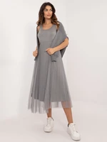 Grey set of women's sleeveless dress and sweater