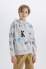 DEFACTO Boy Oversize Wide Pattern Hooded Patterned Thick Sweatshirt