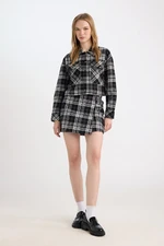 DEFACTO Cool Plaid High Waist Side Zipper Flannel Mini Skirt