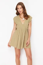 Trendyol Khaki Mini Woven Cut Out/Window Linen blend Beach Dress